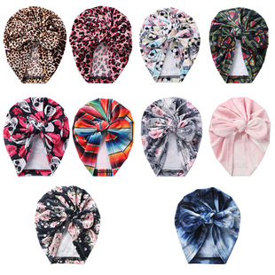 Cross-border New Gold Velvet Baby Pullover Cap Tie Bow Baby India Hat Autumn and Winter Printed Children's Hat