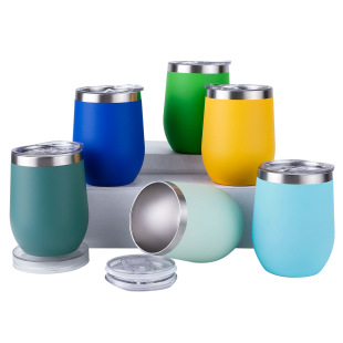 Amazon Supplies Eggshell Cup 304 Stainless Steel Double-Layer Red Wine Cup Thermal Insulation U-Shaped Cup 12oz Thermos Cup