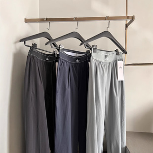 Alo American Pants 2025 New Casual Sports Pants Webbing High Waist Ice Silk Draped Wide Leg Straight Pants