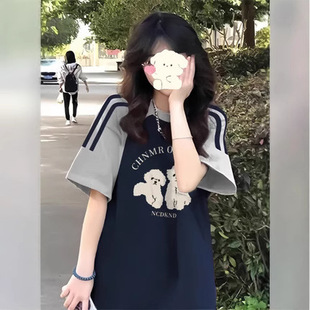 Cross-border best selling American fashion brand three bars raglan short sleeve cotton T-shirt women's summer explosions loose half sleeve clothes