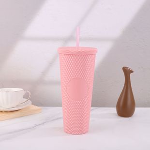 Cross-border manufacturers creative double-layer plastic cup student summer straw portable large capacity PS gradient mermaid Aji color cup
