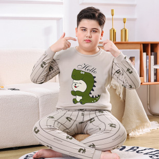 Autumn and Winter Teenagers Fat Children's Cotton Underwear Suit Big Boys and Girls Fat Widened Autumn Clothes Autumn Trousers Pajamas Home Clothes