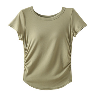 Women's Summer Pajamas with Chest Pad Modal Cotton Short-sleeved T-shirt Top bra New Bra-free Exterior Wear Home Clothes