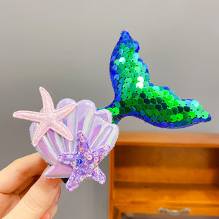 Children's Hairpin Mermaid Tail Hairpin Hair Accessories Sequins Cartoon Starfish Shell Bangs Side Clip Ornaments for Girls