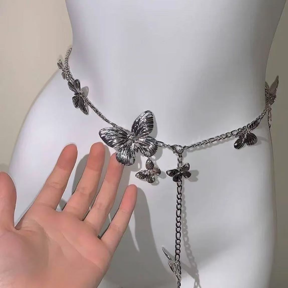 Sweet and cool edgy style butterfly waist chain, versatile metal, matches skirts and belts, unique design, adjustable accessory