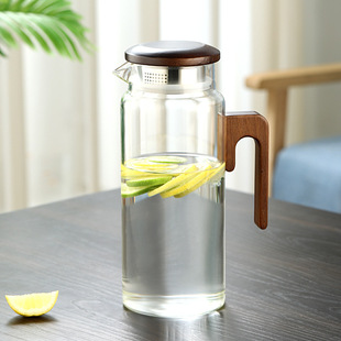 High Borosilicate Glass Wooden Handles Cold Kettle suit High Color Value Thickened Explosion-proof Household Cold Kettle High Temperature Resistant Kettle Water