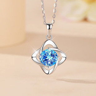New Wancheng S925 Sterling Silver Four-leaf Clover Necklace Women's Japanese and Korean Style Fashion Light Luxury Clavicle Chain All-match Zircon Pendant Necklace