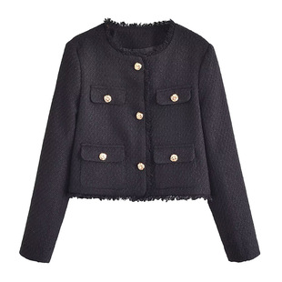 ZR foreign trade wholesale European and American style women's clothing French pocket decoration three-color woolen jacket coat 57083817
