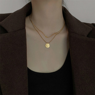 Titanium steel double-layer stacked letter round necklace for women 2022 new light luxury niche design temperament clavicle chain