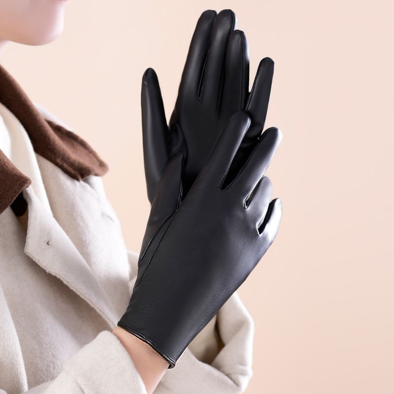 Women's Winter Warm Pu Leather Gloves, Faux Leather with Fleece Lining, Suitable for Cycling, Driving, Stage Performances, Photography, and Nightclub Ds