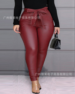 2023 Spot Amazon Casual Large Size Morning Bird PU Pencil Pants