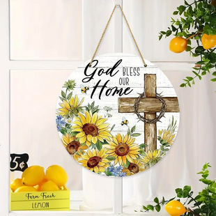 Cross-border Hot Praise Slogans Welcome House Logo Decoration Village Farm House Sunflower Wooden Listing Wall Decoration