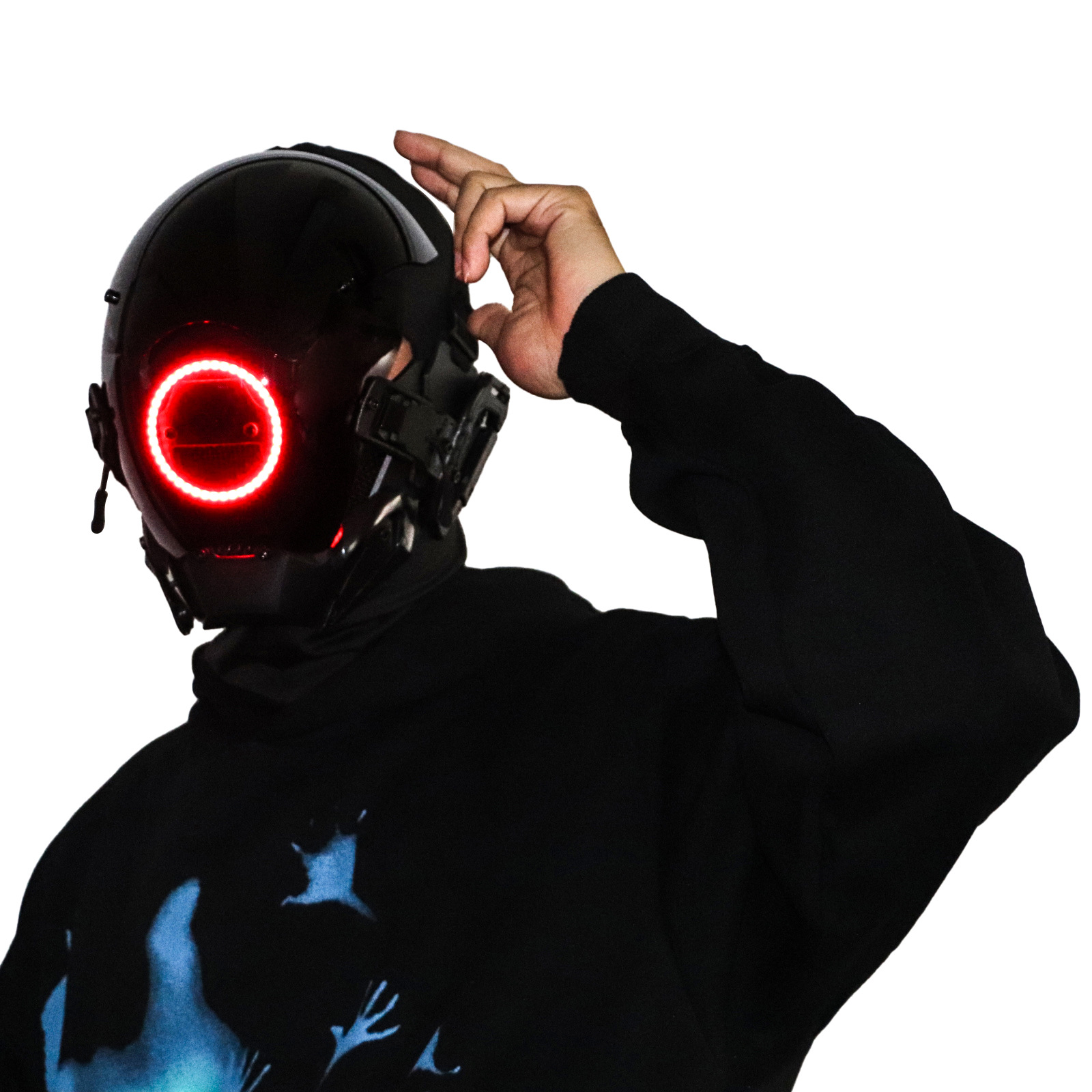 Cyberpunk Mask Predator Helmet Cosplay Male Mecha Luminous Full-Face Headgear Tactical Mask