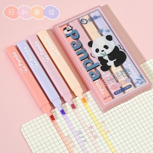 Creative panda oblique head highlighter natural color stroke key pen color marker student marking pen stationery wholesale