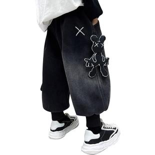 Boys' Pants Spring and Autumn Jeans Bloomers 2023 New Spring Wear Plus Velvet Harem Pants Children's Covers Trendy