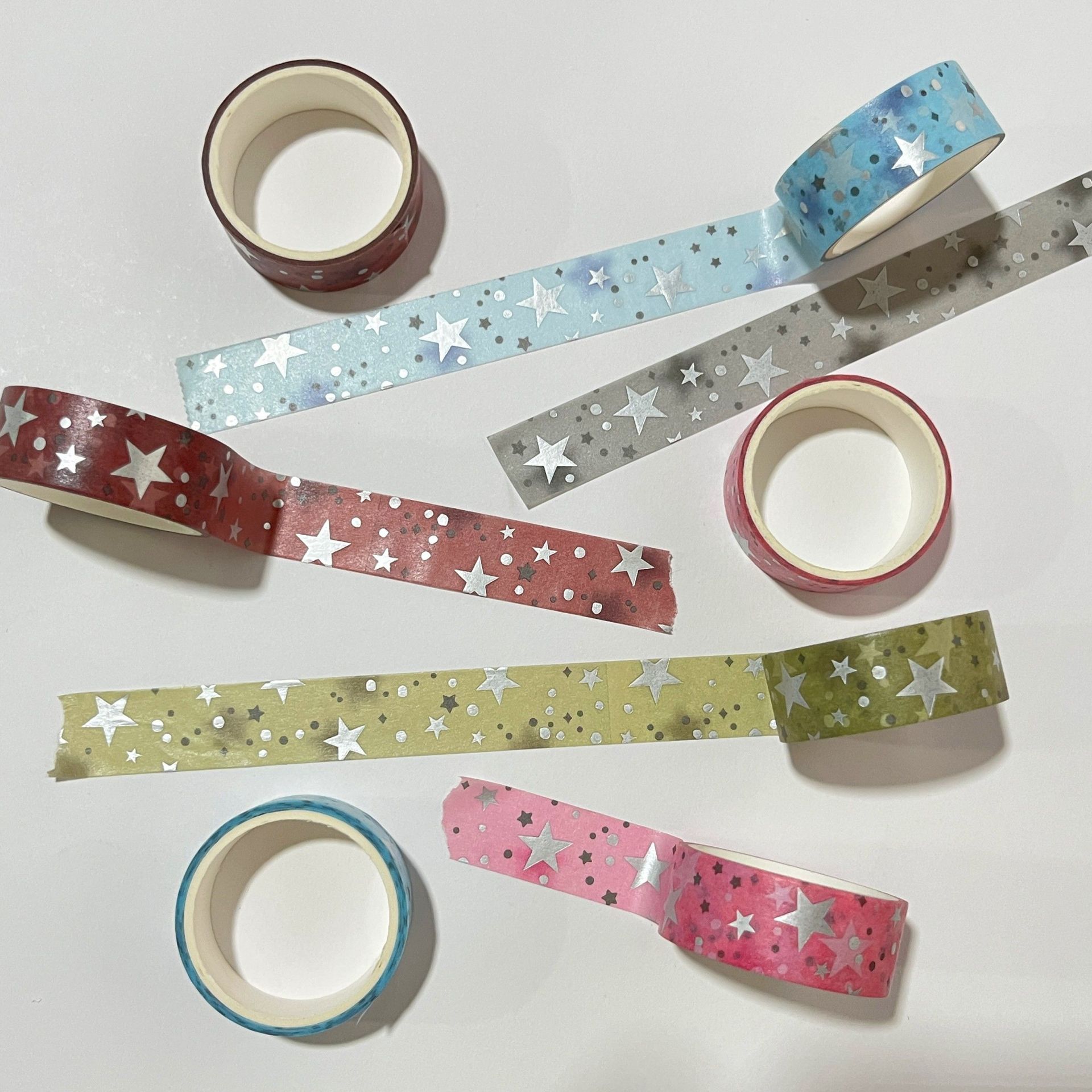Silver foil ins-style star washi tape, super shiny, for DIY journaling and collage decoration, polka dot and pentagram tape roll