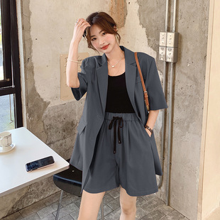 Real Shot Thin Short-sleeved Small Suit Jacket Women's Xia Gang Style chic Korean Style 2023 Design Two-piece Fashionable Suit