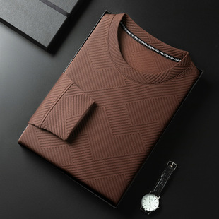 2025 Spring New Men's Solid Color Round Neck Sweatshirt Casual All-match Comfortable High-grade T-shirt Light Business Loose Men