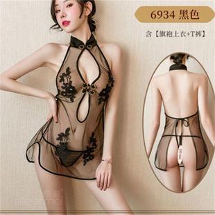 Sexy Lingerie Women's Ancient Pajamas Mesh Cheongsam Uniform Full Sexy Nightgown suit