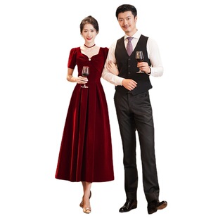 Toast Dress Bride 2022 New Wedding Petite Red Back Door Dress Engagement Velvet Dress Autumn and Winter