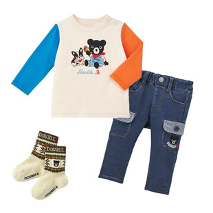 presale miki children's color matching long sleeve Japanese cartoon cute puppy black bear printed round neck T-shirt base shirt