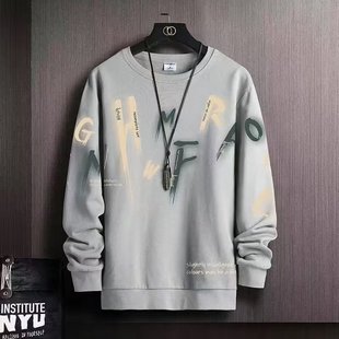 Spring and Autumn Sweater Men's ins American Style Trendy Brand Loose Round Neck T-Shirt Spring Fake Two-piece Long-sleeved Top Clothes Jacket