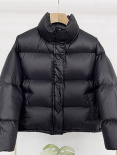 2023 Winter High-end Counter Quality White Duck Down Jacket Women's Short Vertical Collar Thickened Black Bread