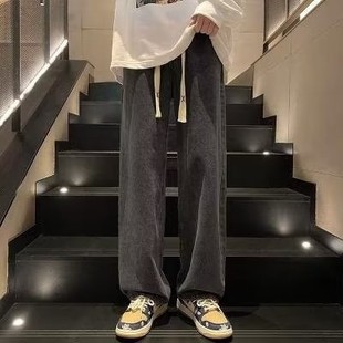 American Style High Street Casual Pants Men's Spring and Autumn Washed Jeans Loose Straight Trendy All-match Wide Leg Trendy Pants