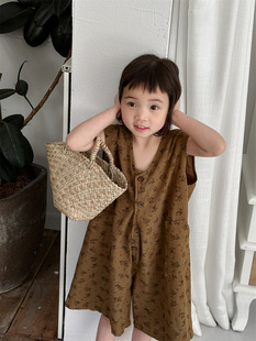 Jiaye Children's 2024 Summer New Children's Floral Sleeveless Sleeveless Bags for Boys and Girls Baby Mori Retro Jumpsuit