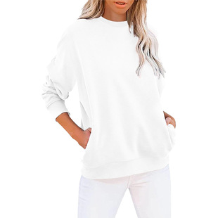 2024 Europe and the United States cross-border foreign trade women's casual long sleeve color matching top round neck sweatshirt sweater loose pullover