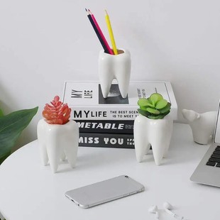 Creative Personalized Teeth Modeling Ceramic Pen-holder Ceramic Teeth Dolomite Pen-holder Personalized Pen-holder Storage Ornaments