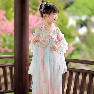 2025 New Hanfu Girls Summer Super Fairy Antique Dress Children's Short-sleeved Little Girl Cute dress