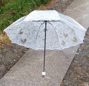 Rose Love White Lace Wedding Wedding Transparent Umbrella Romantic Imitation Lace Bride Long Handle Umbrella Princess Dance Umbrella