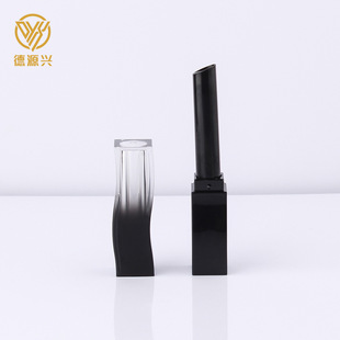 2ML water corrugated lip glaze hollow tube lip gloss wavy oblique red hollow tube transparent thick wall black feather lipstick lip gloss