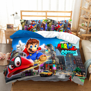 wish Amazon cross-border hot sale classic Mario digital printing bed three-piece set
