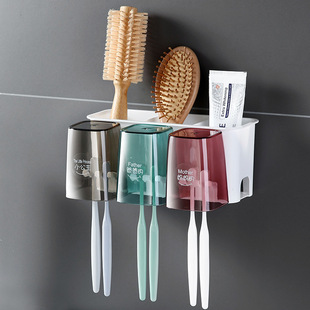 Toothbrush Shelf Wall-mounted Punch-free Toilet Storage Rack A Three-Mouth Gargle Cup Toothbrush Rack Brush Cup