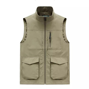 Multi-pocket Vest Outdoor Spring and Autumn Jacket Sleeveless Collar Loose plus size Fishing Photography Military Vest Double-sided Wear