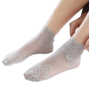 11 spring and summer rose lace socks children's tube socks thin Japanese fashionable pure-cotton mesh boat socks shallow mouth