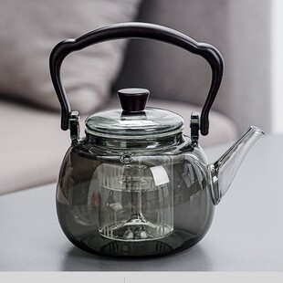 Gray Glass Teapot with Glass Handle for Home and Office Use, High Borosilicate Steaming and Boiling Integrated Stove-Top Tea Brewing Starry Sky Pot