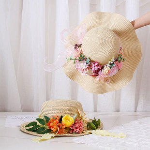 DIY straw hat decorative flower bag hat beach sun hat Dragon Boat Festival warm field handmade material floral 2024 each pack is different