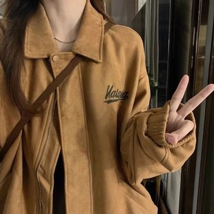Suede Lapel Jacket American Embroidered Jacket for Men and Women Autumn and Winter New Fashionable College Style High-end Sense Baseball Suit