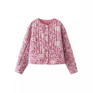 ZA European and American Women's Cross-border Wholesale 2024 Spring New European and American Women's Fashion Printed Crewneck Cotton-padded Clothes Loose