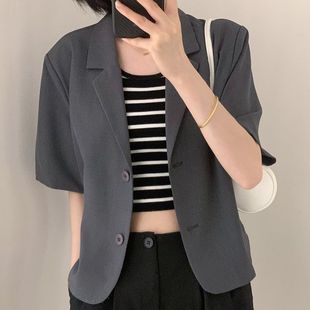 Short-sleeved Suit Jacket Women's Summer Thin Korean-style Draped Short Casual Small Suit Top
