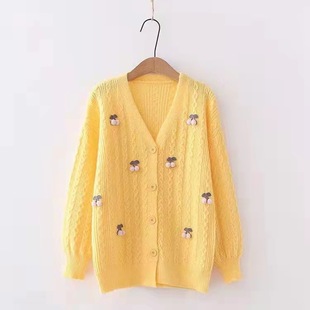 Knitted cardigan spring and autumn loose outer wear sweet student cute sweater versatile thin coat for women