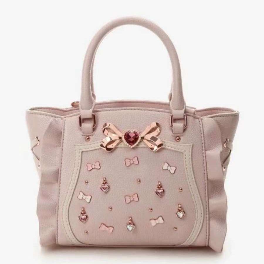 Sweet and cute new women's handbag with gemstone ruffles and bow, perfect for shoulder or crossbody use.