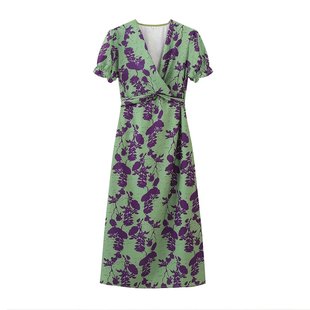 2024 Summer New Women's Clothing European and American-style Fashion Slim-fit V-neck Printed Short-sleeve dress