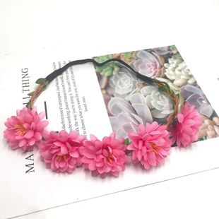 Foreign Trade Hot-selling Artificial Daisy Headband Silk Ball Chrysanthemum Ring Vacation Wedding Photography Kidsren's Performance Headwear