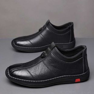 Winter New Style Leather Shoes Men's Slip-on Casual Shoes Casual Shoes Soft Bottom Men's Shoes Men's British Fashion Men's Cotton Shoes