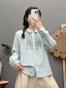 2025 Spring and Autumn New Korean Fashion Design Sense Lapel Long Sleeve Shirt Women's Cotton Yarn Casual All-match Top Coat