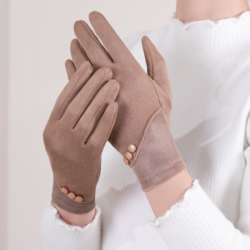 Wholesale suede gloves women's autumn and winter warm fleece-lined winter riding driving Korean version of thick ladies foreign trade gloves